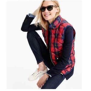 J Crew Excursion Puffer Vest Tartan Plaid Red Navy